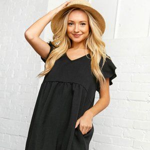 Babydoll Ruffle Sleeve Woven Dress